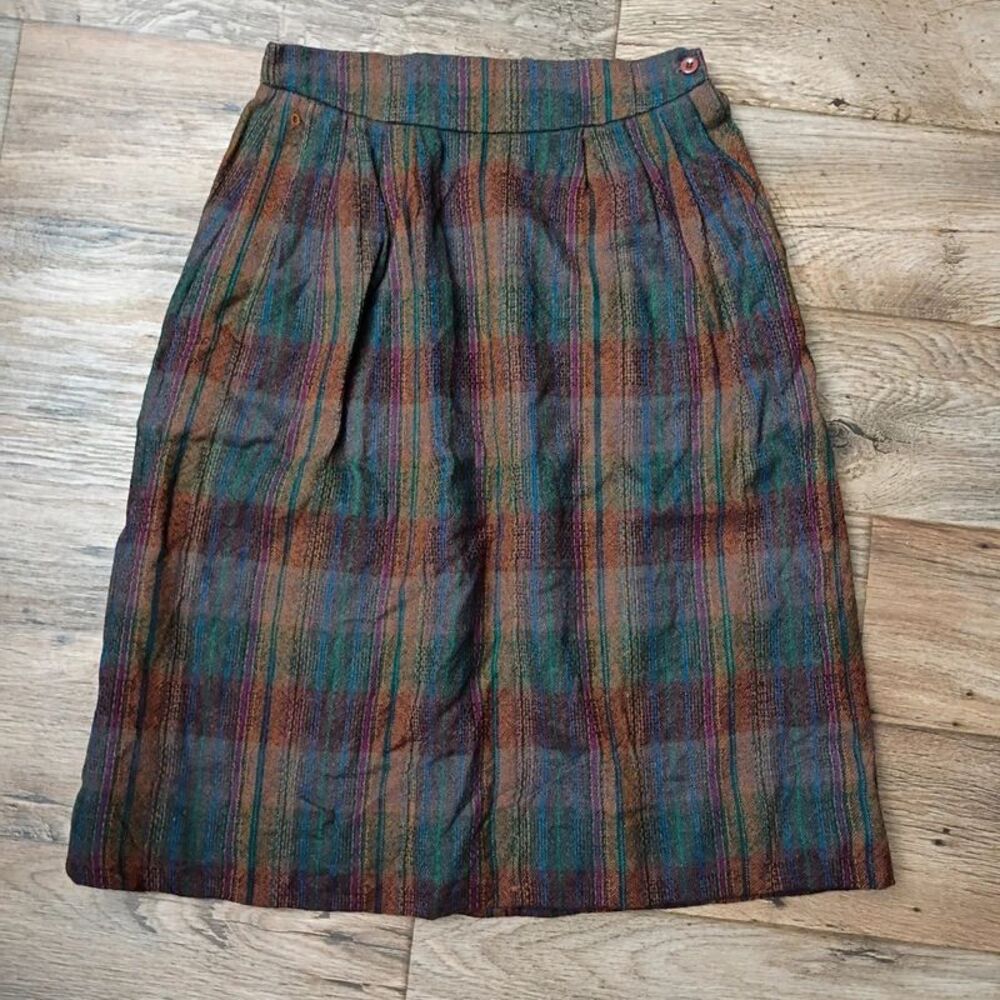 Vintage JH Collectible 100% Pure Wool Plaid Skirt Pockets ILGWU Union Made Tag